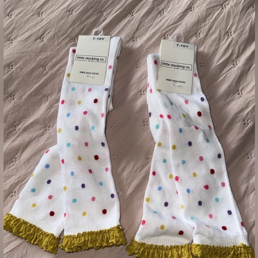 Bundle of 2 white dotted high knee lace socks